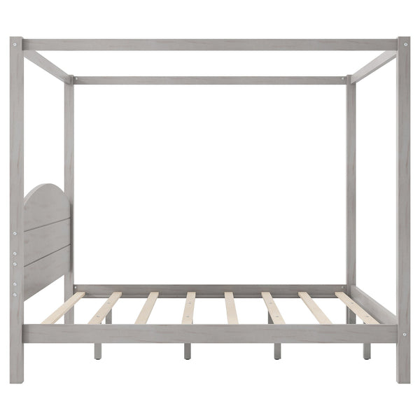 English Elm King Canopy Platform Bed with Headboard and Support Legs — Modern Pine Wood Frame, Sturdy 650lb Capacity Grey WF309291AAE