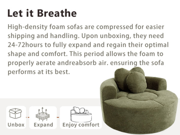 English Elm Round Cloud Sofa Bed Waffle Fabric Memory Foam Convertible Couch for Small Space Living Green W3224P492032