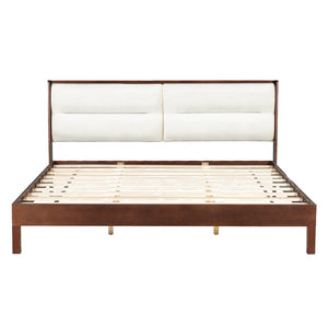 English Elm Solid Wood Queen Platform Bed Velvet Tufted Headboard Architectural Slat Design Espresso N7090000743P