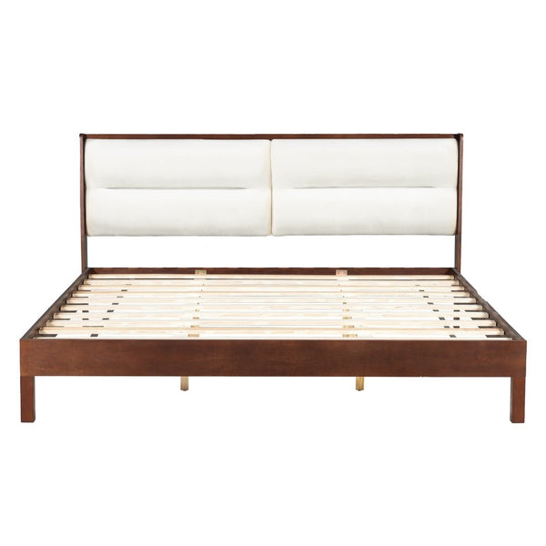 English Elm Solid Wood Queen Platform Bed Velvet Tufted Headboard Architectural Slat Design Espresso N7090000743P