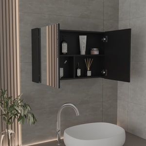 English Elm Medicine Compact Wall Cabinet with Mirror Door, Engineered Wood Storage, Durable, Space-Saving Design Black 36.22 L x 24.8 W x 4.33 H B097P250836