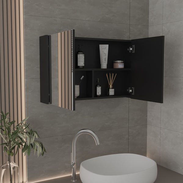 English Elm Medicine Compact Wall Cabinet with Mirror Door, Engineered Wood Storage, Durable, Space-Saving Design Black 36.22 L x 24.8 W x 4.33 H B097P250836