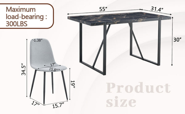 English Elm Table Modern Black Marble Dining Set With 4 Light Gray Linen Chairs - Stylish, Compact Design! W1151S02703-GIGA