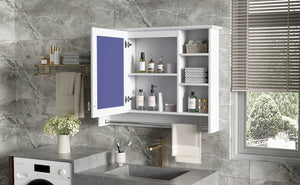 English Elm 3-in-1 Wall Mounted Medicine Cabinet with Soft Close Door Towel Bar and Vanity Mirror White N710P358618K