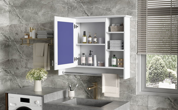 English Elm 3-in-1 Wall Mounted Medicine Cabinet with Soft Close Door Towel Bar and Vanity Mirror White N710P358618K
