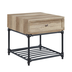 English Elm Brantley Rustic Sandy Gray Finish Coffee Table with Metal Pipe Frame, 1-Tier Shelf and Durable Top Oak 28.39 L x 27 W x 12.65 H B2726P244964