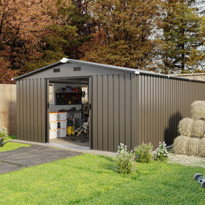 English Elm Campcraft 10x12 Ft Steel Outdoor Storage Shed with Daylight Windows and Weather Resistant Panels Brown W1598S00049