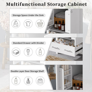 English Elm 48-Inch Modern Bathroom Vanity with Dual Ceramic Sinks, Ample Soft-Close Storage and Stylish Design White N729P000009K