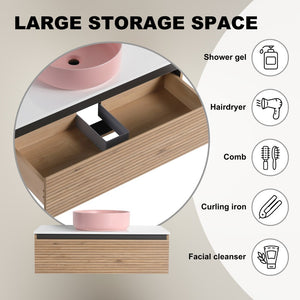 English Elm 36'' Floating Wall Mounted Vanity with Art Ceramic Vessel Sink and Soft Close Drawer W999S00364