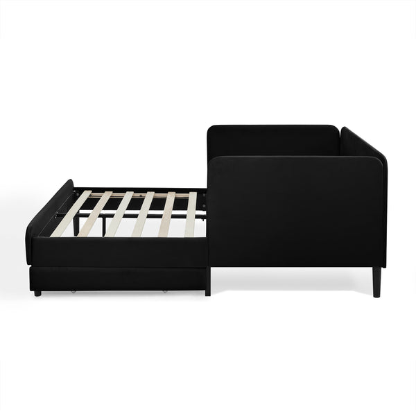 English Elm Full Velvet Upholstered Platform Bed Full Size with 2 Underbed Storage Drawers, Foam Seat, Modern Design Black W1413P298912