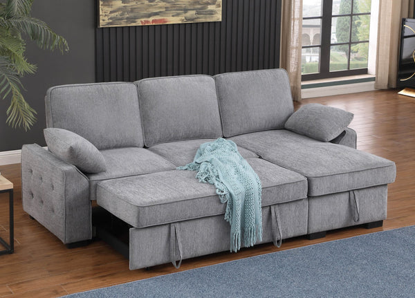 English Elm Marcello Chenille Sleeper Sectional with Reversible Chaise Storage and Charging Console Light Gray B2749S00163