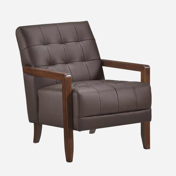 English Elm Modern Tufted Leather Accent Chair with Walnut Wood Frame, Upholstered Seat, Compact Stylish Design Dark Brown 28 L x 21 W x 25.75 H B011P271925