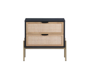 Sunpan Avida Artisan Nightstand with Handwoven Rattan Drawers and Solid Oak Frame for Global Style Gold & Black/Natural