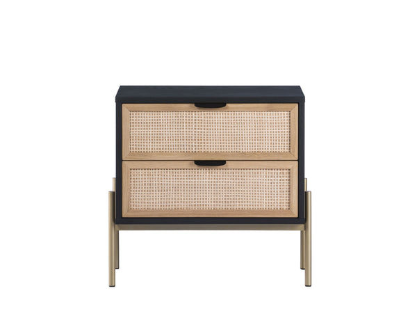 Sunpan Avida Artisan Nightstand with Handwoven Rattan Drawers and Solid Oak Frame for Global Style Gold & Black/Natural