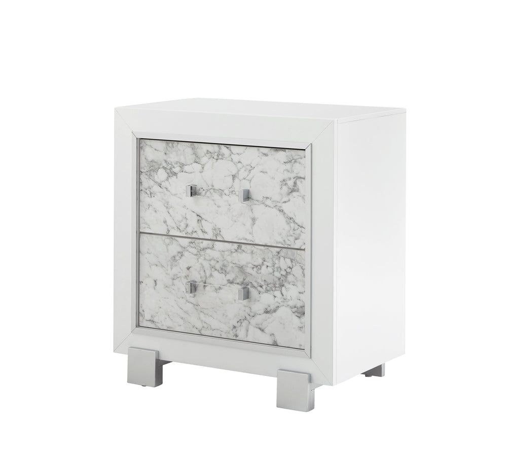 English Elm SKYE Marble White Nightstand with Marble-Style Drawer Fronts, Solid Wood Frame, Spacious Storage B201P215932