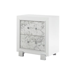 English Elm SKYE Marble White Nightstand with Marble-Style Drawer Fronts, Solid Wood Frame, Spacious Storage B201P215932