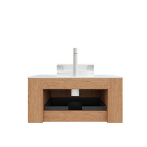English Elm Muri Floating Bathroom Vanity Plywood Cabinet Sintered Stone Top Oak Drawer W2615S00236