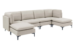 English Elm Linen Upholstered Modular Sectional Sofa with Tall Black Metal Legs for Open Living Almond B2748S00185