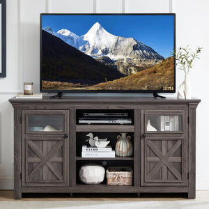 English Elm 2 Door Farmhouse Tv Stand with Barn Style Panels and Open Shelving for Living Room W1758P199935