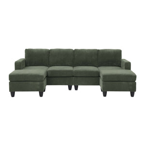 English Elm Savannah Corduroy Modular Sectional with Matching Ottoman for Contemporary Living Rooms Green B343S00044