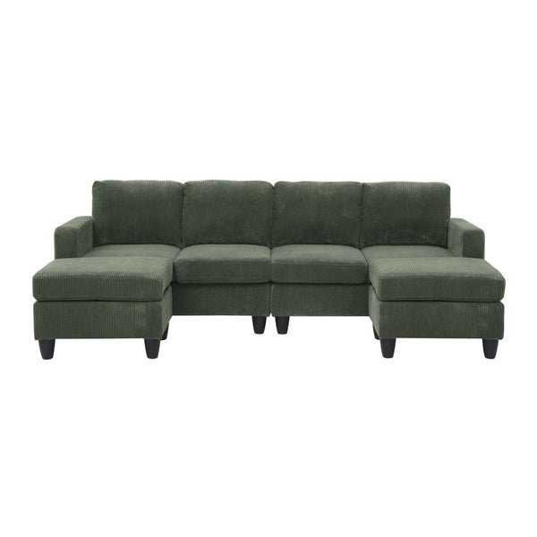 English Elm Savannah Corduroy Modular Sectional with Matching Ottoman for Contemporary Living Rooms Green B343S00044