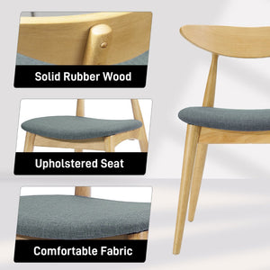 English Elm 5-piece Mid-century Rubberwood Dining Set with Upholstered Chairs for Kitchen or Room Natural+Grey,White Oak N759S003002L
