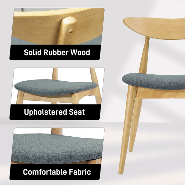 English Elm 5-piece Mid-century Rubberwood Dining Set with Upholstered Chairs for Kitchen or Room Natural+Grey,White Oak N759S003002L