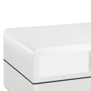 English Elm Emerson White High Gloss One-Shelf Rectangular End Table with Glass Shelf Modern Minimalist Chic B062P331042