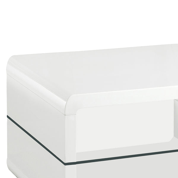 English Elm Emerson White High Gloss One-Shelf Rectangular End Table with Glass Shelf Modern Minimalist Chic B062P331042