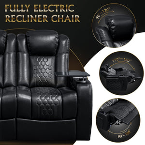 English Elm 62.2"power Recliner Set of 2 Top-grain Nappa Leather Home Theater Seating with Rgb Led Black W3819S00089