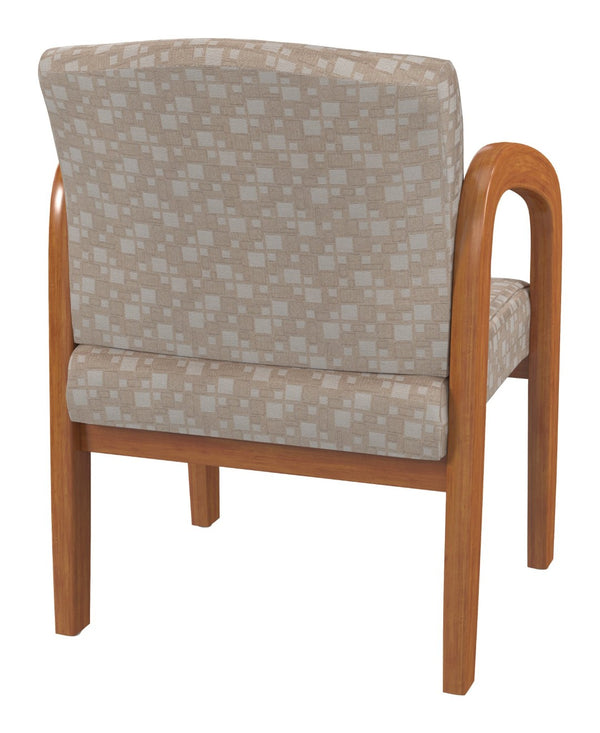 OSP Home Furnishings Medium Oak Wood Visitor Chair with Lumbar Support Taupe Fabric Seat for Office Reception Birch WD380-K106