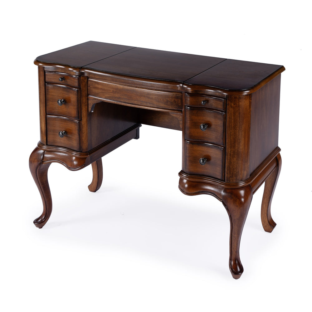 Butler Specialty Charlotte Elegant Wood Vanity Desk With Storage, Antique Cherry Finish & Mirror For Stylish Bedrooms Brown Poplar Hardwood Solids,Cherry Veneer,Mdf,Glass 735011-butler