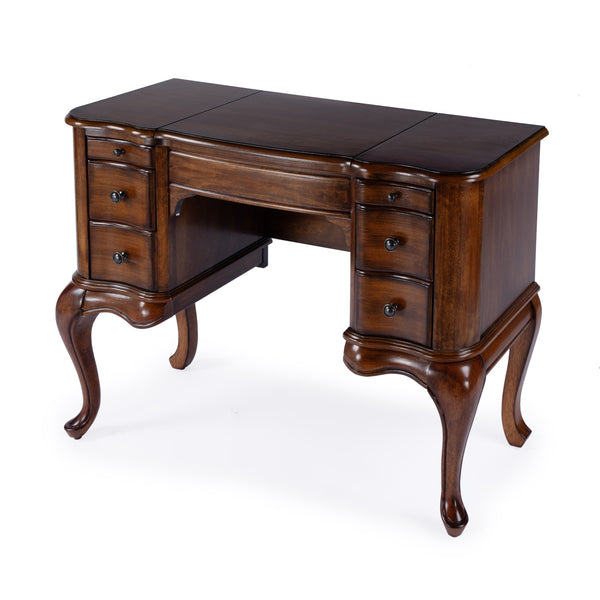 Butler Specialty Charlotte Elegant Wood Vanity Desk With Storage, Antique Cherry Finish & Mirror For Stylish Bedrooms Brown Poplar Hardwood Solids,Cherry Veneer,Mdf,Glass 735011-butler