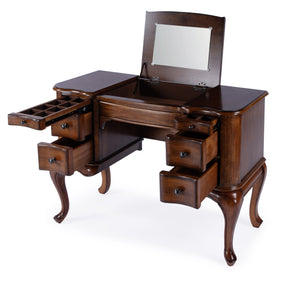 Butler Specialty Charlotte Elegant Wood Vanity Desk With Storage, Antique Cherry Finish & Mirror For Stylish Bedrooms Brown Poplar Hardwood Solids,Cherry Veneer,Mdf,Glass 735011-butler