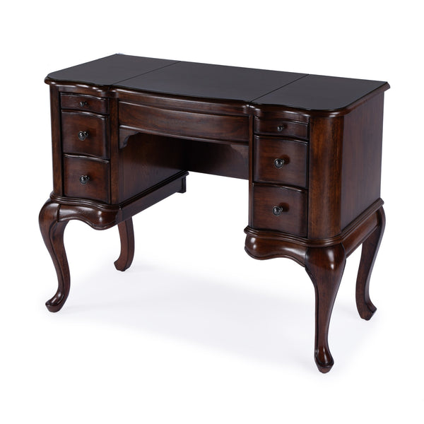 Butler Specialty Charlotte Elegant Wood Vanity Desk With Storage, Antique Cherry Finish & Mirror For Stylish Bedrooms Dark Brown Poplar Hardwood Solids,Cherry Veneer,Mdf,Glass 735024-butler