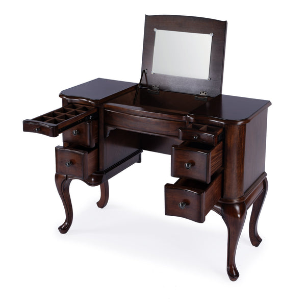 Butler Specialty Charlotte Elegant Wood Vanity Desk With Storage, Antique Cherry Finish & Mirror For Stylish Bedrooms Dark Brown Poplar Hardwood Solids,Cherry Veneer,Mdf,Glass 735024-butler