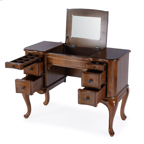 Butler Specialty Charlotte Elegant Wood Vanity Desk With Storage, Antique Cherry Finish & Mirror For Stylish Bedrooms Brown Poplar Hardwood Solids,Cherry Veneer,Mdf,Glass 735101-butler