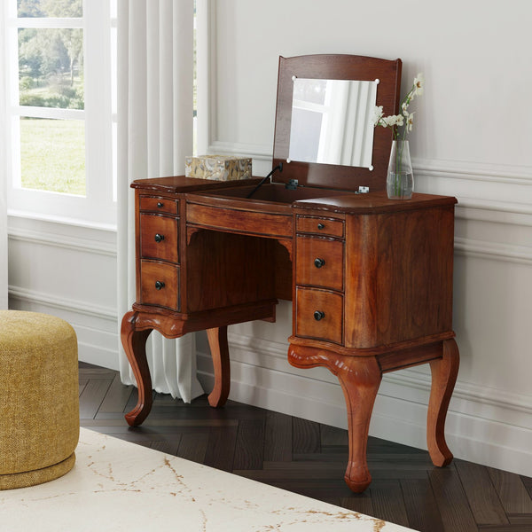 Butler Specialty Charlotte Elegant Wood Vanity Desk With Storage, Antique Cherry Finish & Mirror For Stylish Bedrooms Brown Poplar Hardwood Solids,Cherry Veneer,Mdf,Glass 735101-butler