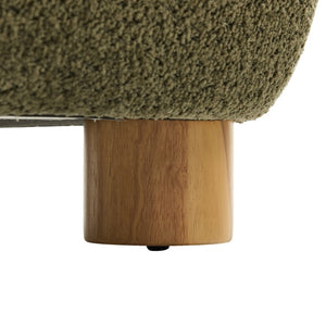 English Elm Boucle Rounded Accent Chair with Rubberwood Legs for Modern Minimalist Living Rooms Natural Wood,Olive Green N776P423410G