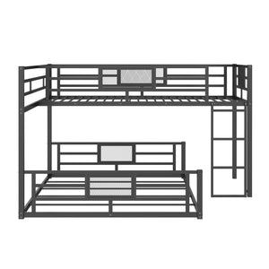 English Elm L-shaped Steel Twin Over Full Bunk Bed Corner Frame with Guardrails for Kids N750P196510B