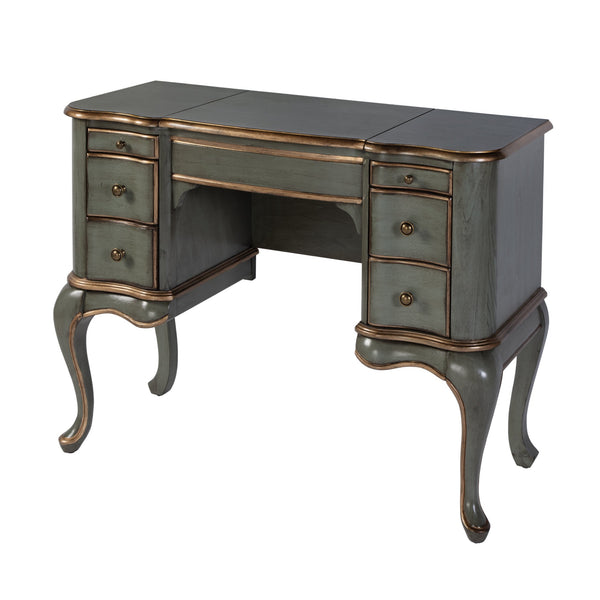 Butler Specialty Company Charlotte 40" Rectangular Wood Vanity Desk With Elegant Storage Solutions Pastel Green Poplar Hardwood,Cherry Veneer,Mdf,Glass 735482-butler