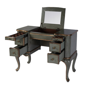 Butler Specialty Company Charlotte 40" Rectangular Wood Vanity Desk With Elegant Storage Solutions Pastel Green Poplar Hardwood,Cherry Veneer,Mdf,Glass 735482-butler