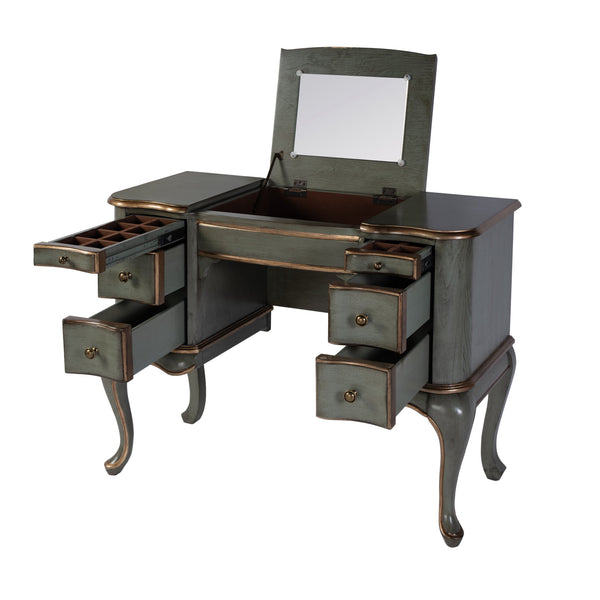 Butler Specialty Company Charlotte 40" Rectangular Wood Vanity Desk With Elegant Storage Solutions Pastel Green Poplar Hardwood,Cherry Veneer,Mdf,Glass 735482-butler