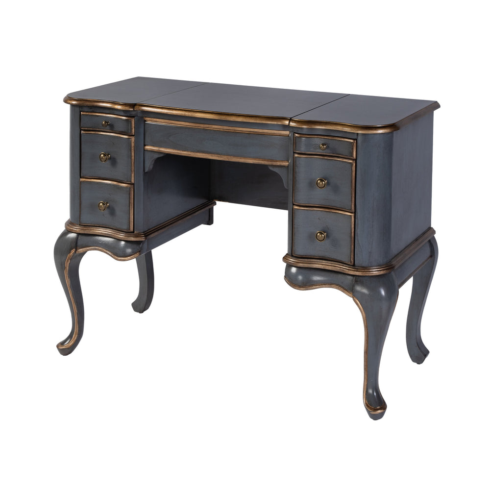 Butler Specialty Company Charlotte 40" Rectangular Wood Vanity Desk With Elegant Storage Solutions Pastel Blue Poplar Hardwood,Cherry Veneer,Mdf,Glass 735483-butler