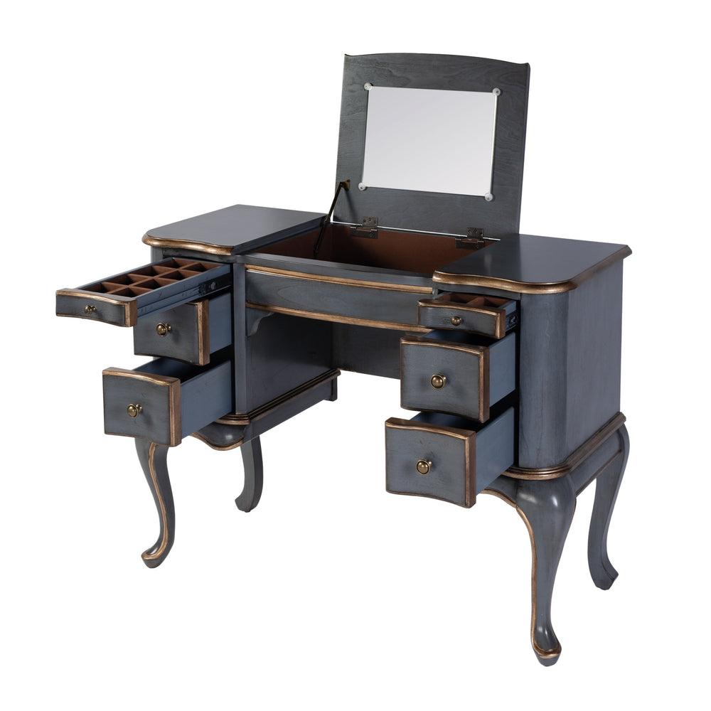 Butler Specialty Company Charlotte 40" Rectangular Wood Vanity Desk With Elegant Storage Solutions Pastel Blue Poplar Hardwood,Cherry Veneer,Mdf,Glass 735483-butler