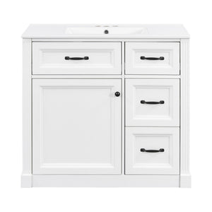 English Elm 36 Inch Bathroom Vanity With Sink – Modern Design, Soft-Close Drawers & Adjustable Storage Shelf, White Finish N725P336549K