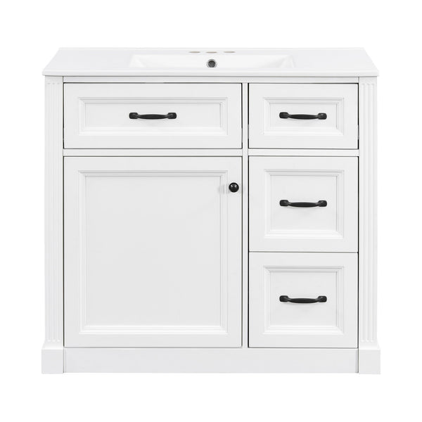 English Elm 36 Inch Bathroom Vanity With Sink – Modern Design, Soft-Close Drawers & Adjustable Storage Shelf, White Finish N725P336549K