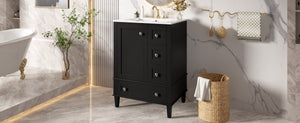 English Elm 24-inch Matte Bathroom Vanity Rubberwood Cabinet with Ceramic Sink and Soft-close Drawers Black N729P377516B