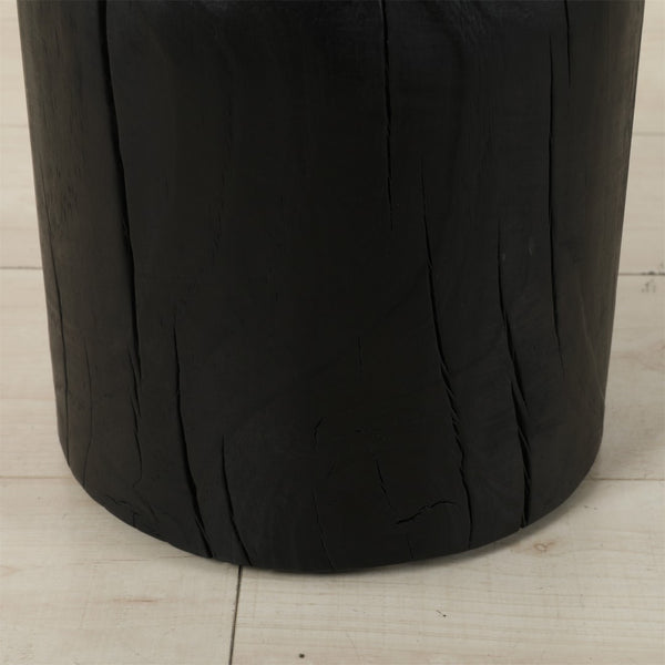 English Elm Solid Mango Wood Round Accent Table Hand Burned Finish Sculptural Plant Stand Nightstand W347P430101