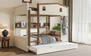 English Elm Twin Triple Metal Bunk Bed Matte Powder Coated Frame with Full Safety Guardrails W1580S00425